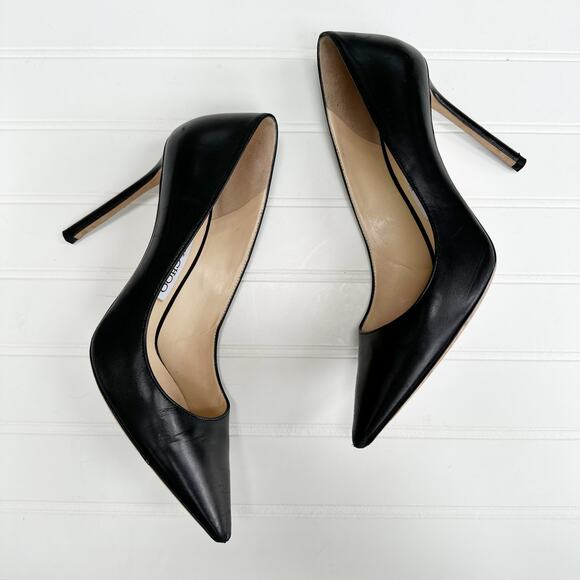 Jimmy Choo Romy Black Nappa Leather Pointed Toe Pumps Heel 37 - Picture 1 of 11